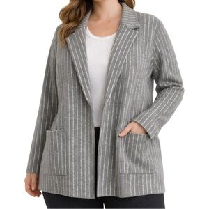 NWT Sincerely Jules Gray Pinstripe Open-Front Knit Cardigan Sweater, size L